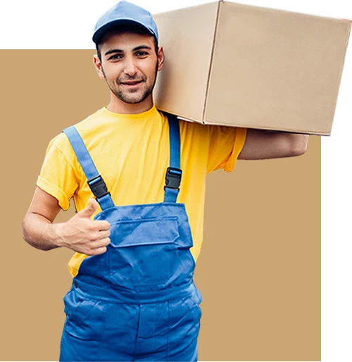 Cargo delivery service, male worker thumb up